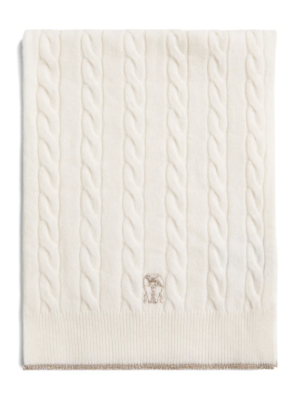 Вязаный шарф с вышитым логотипом Brunello Cucinelli Kids, белый
Вязаный шарф с вышитым логотипом Brunello Cucinelli Kids, белый