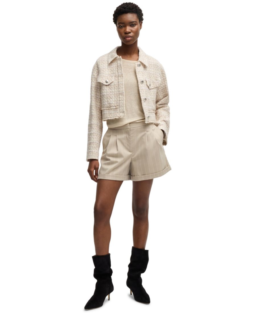 Женские шорты BOSS оранжевого цвета в тонкую полоску, зауженного кроя BOSS Orange, Open Beige
Женские шорты BOSS оранжевого цвета в тонкую полоску, зауженного кроя BOSS Orange, Open Beige