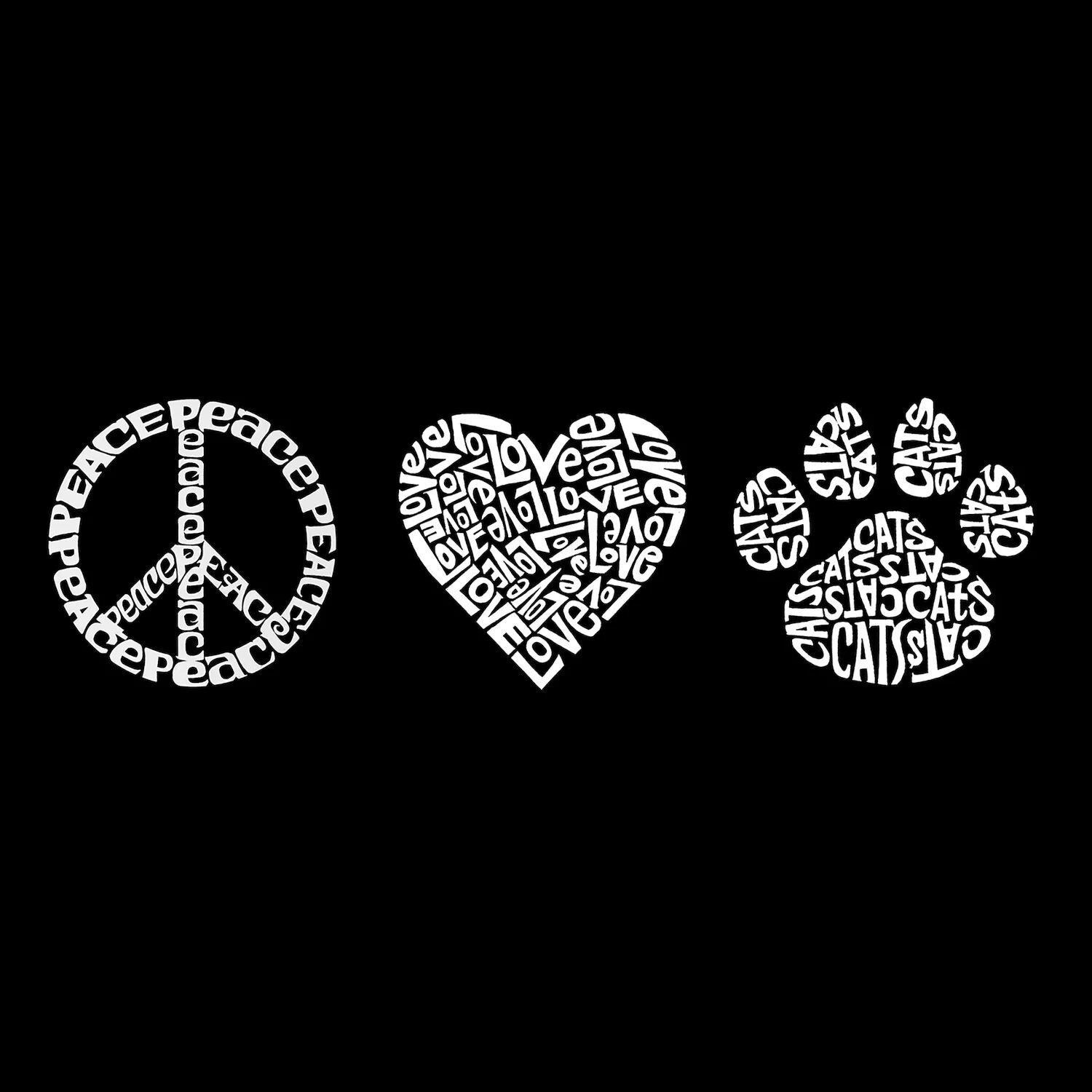 Peace Love Cats — мужская футболка премиум-класса с рисунком Word Art LA Pop Art
Peace Love Cats — мужская футболка премиум-класса с рисунком Word Art LA Pop Art
