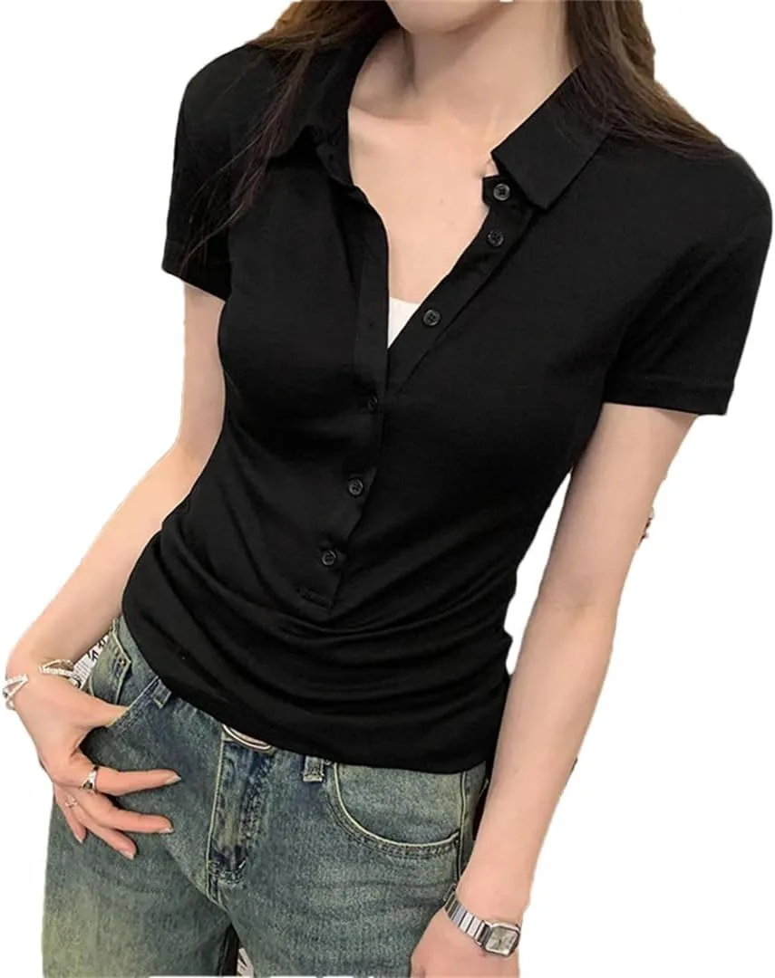 Женская поло с коротким рукавом и пуговицами
Женская поло с коротким рукавом и пуговицами