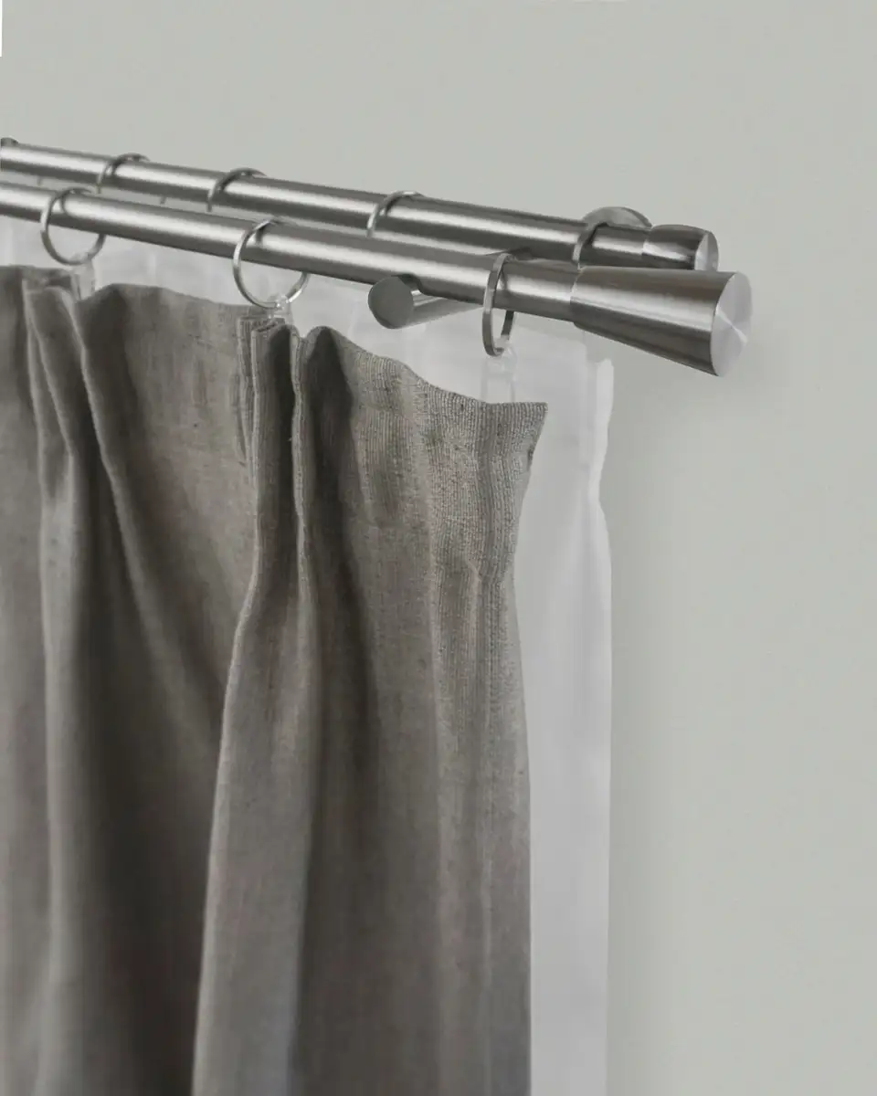 Карниз для штор GARESA "ROSA", 2 направляющие, желаемая длина, комплект для штор, выдвижной, настенный монтаж, торцевая кнопка, с кольцами 210 см, Ø16мм, цвет edelstahlfarben