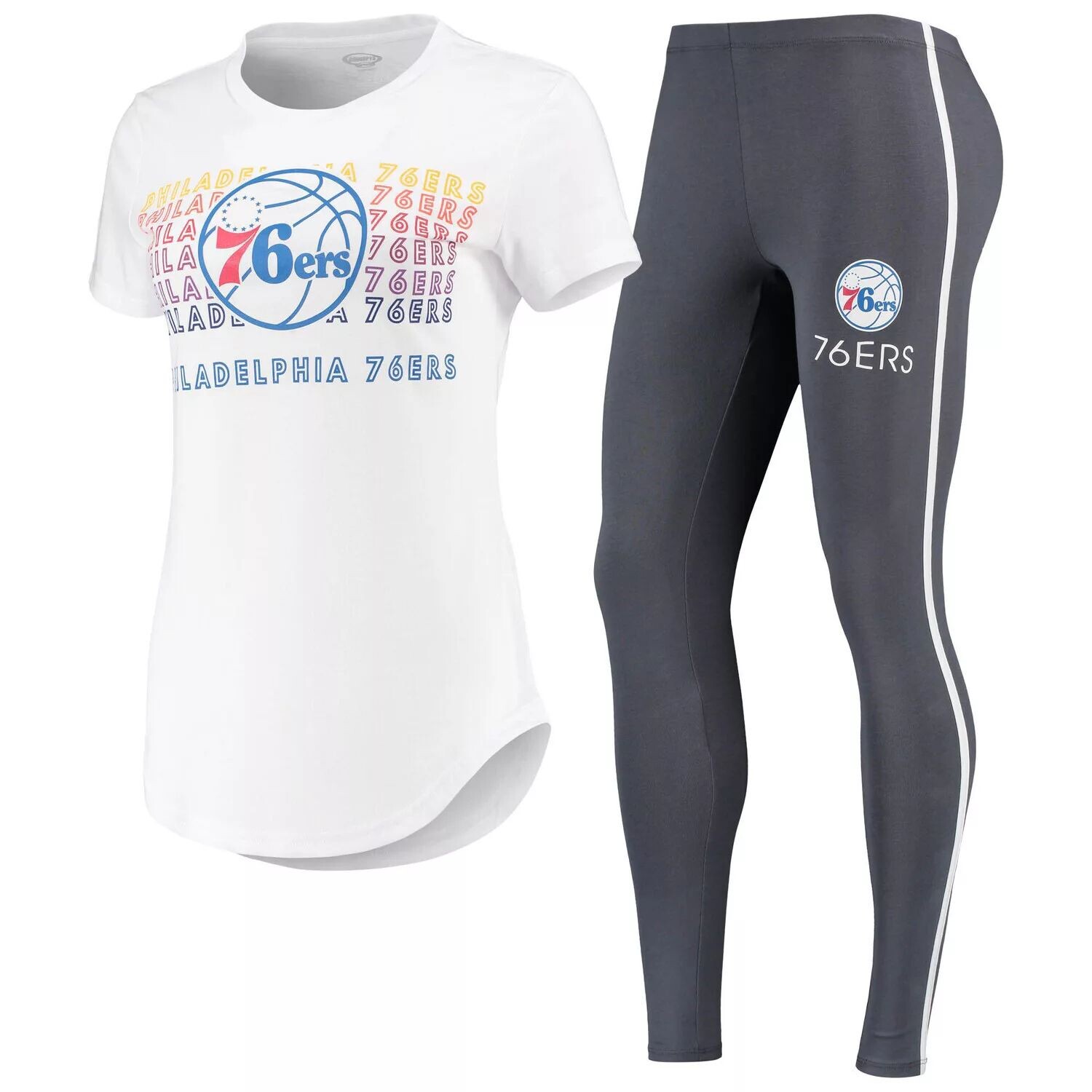 Женский комплект из футболки и леггинсов Concepts Sport белого/темно-серого цвета Philadelphia 76ers Sonata
Женский комплект из футболки и леггинсов Concepts Sport белого/темно-серого цвета Philadelphia 76ers Sonata