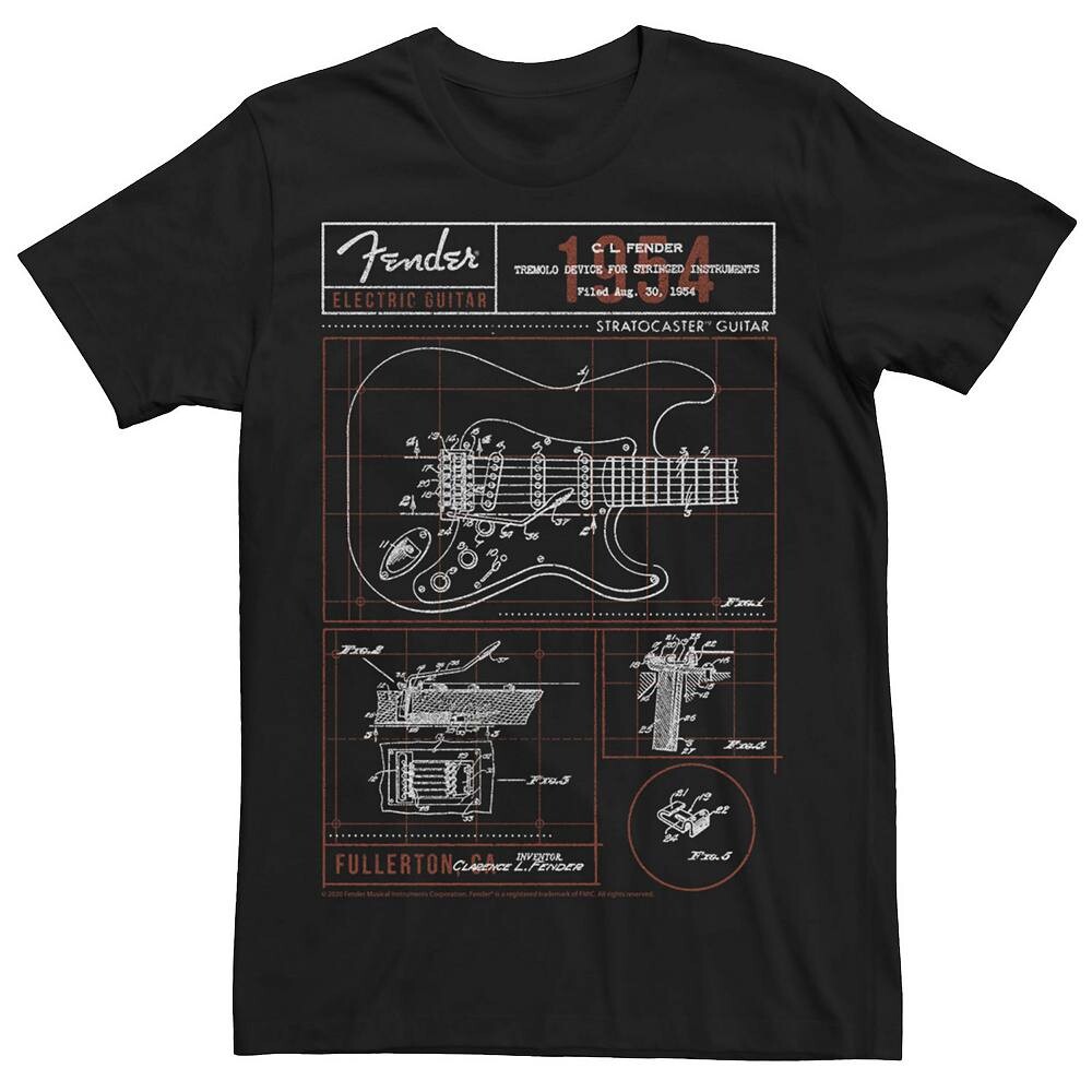 Мужская футболка с рисунком и схемой электрогитары Fender Licensed Character, черный
Мужская футболка с рисунком и схемой электрогитары Fender Licensed Character, черный