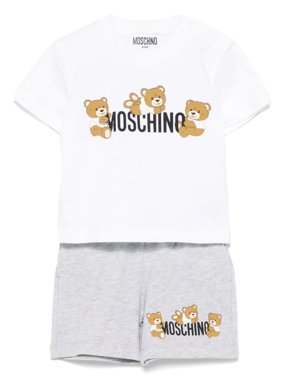 Комплект из футболки и шортов с логотипом Moschino Kids, серый
Комплект из футболки и шортов с логотипом Moschino Kids, серый