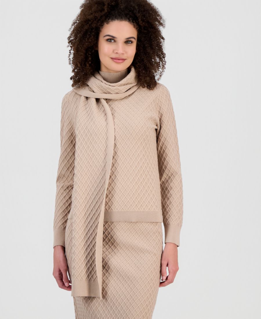 Женский вязаный свитер с длинными рукавами и шарфом крупной вязки Anne Klein, Latte
Женский вязаный свитер с длинными рукавами и шарфом крупной вязки Anne Klein, Latte