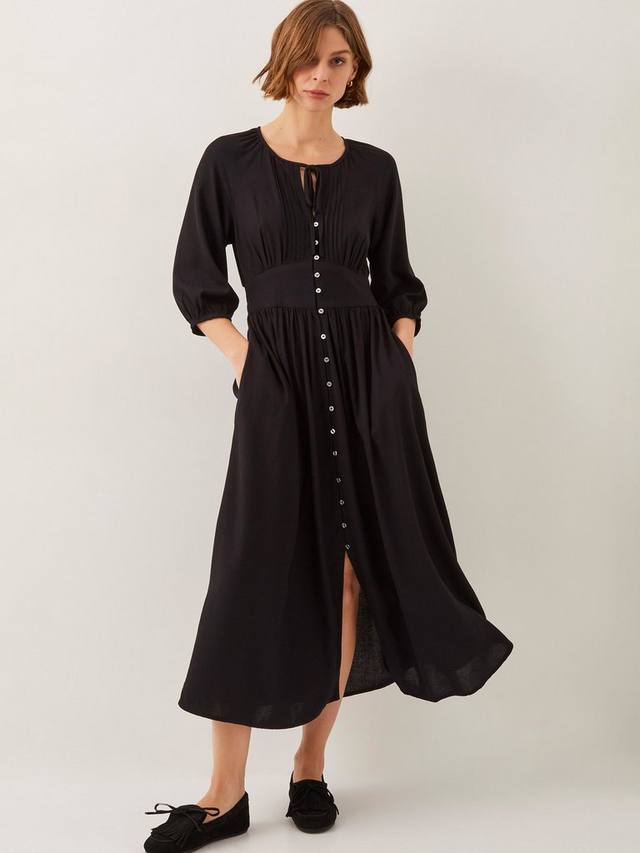 Миди-платье в складку от polly pintuck Monsoon, черный 
Миди-платье в складку от polly pintuck Monsoon, черный