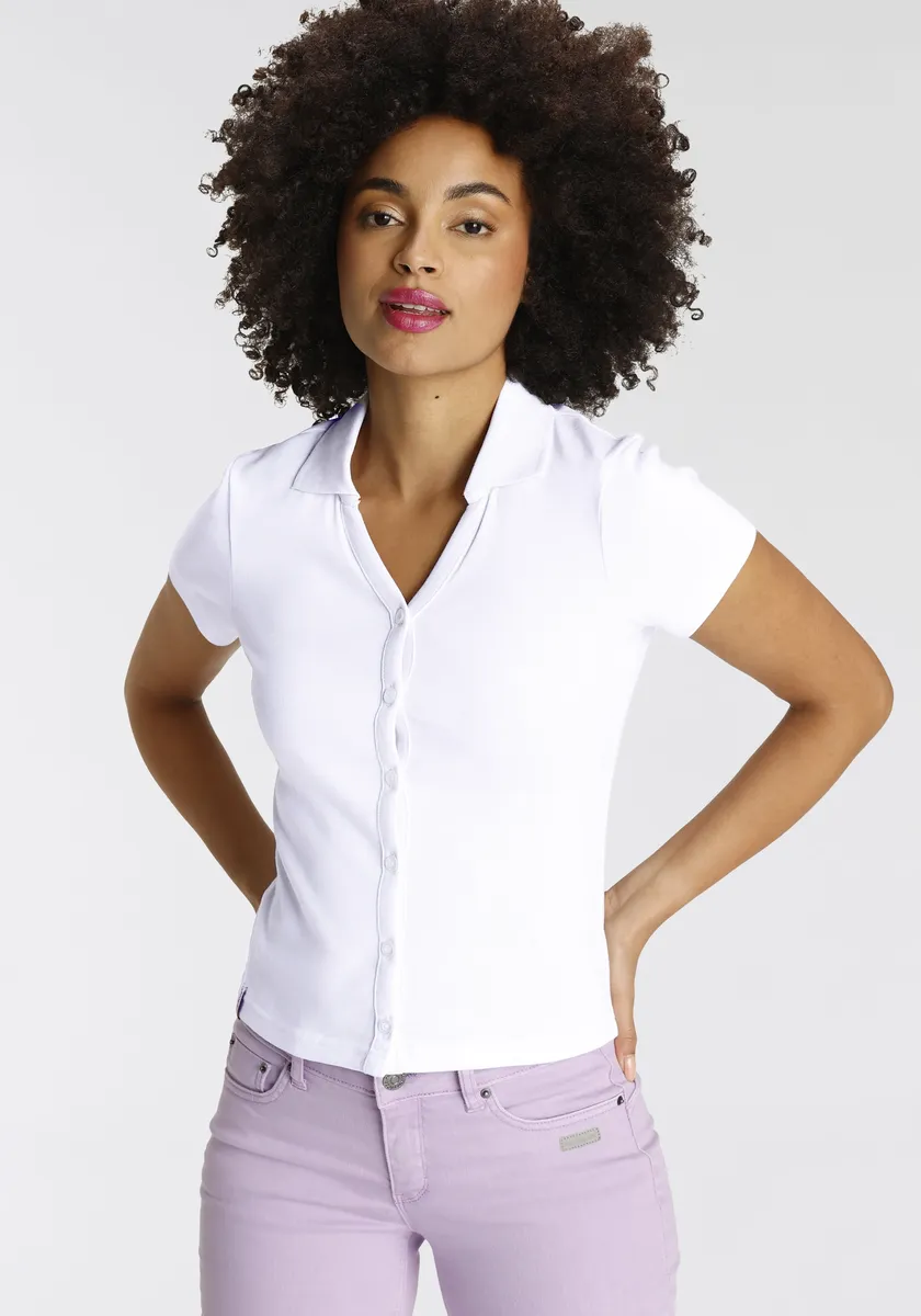 Рубашка-поло или куртка-поло KangaROOS из мягкой рубчатой ткани, белый 
Рубашка-поло или куртка-поло KangaROOS из мягкой рубчатой ткани, белый