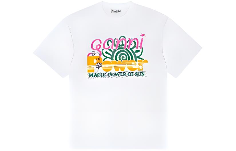 Футболка GANNI белая с принтом из органического хлопка
Футболка GANNI белая с принтом из органического хлопка