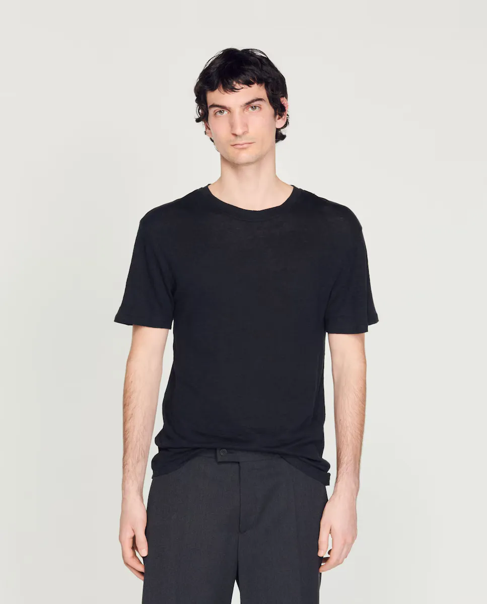 Мужская льняная футболка лососевого цвета с короткими рукавами Sandro, черный
Мужская льняная футболка лососевого цвета с короткими рукавами Sandro, черный