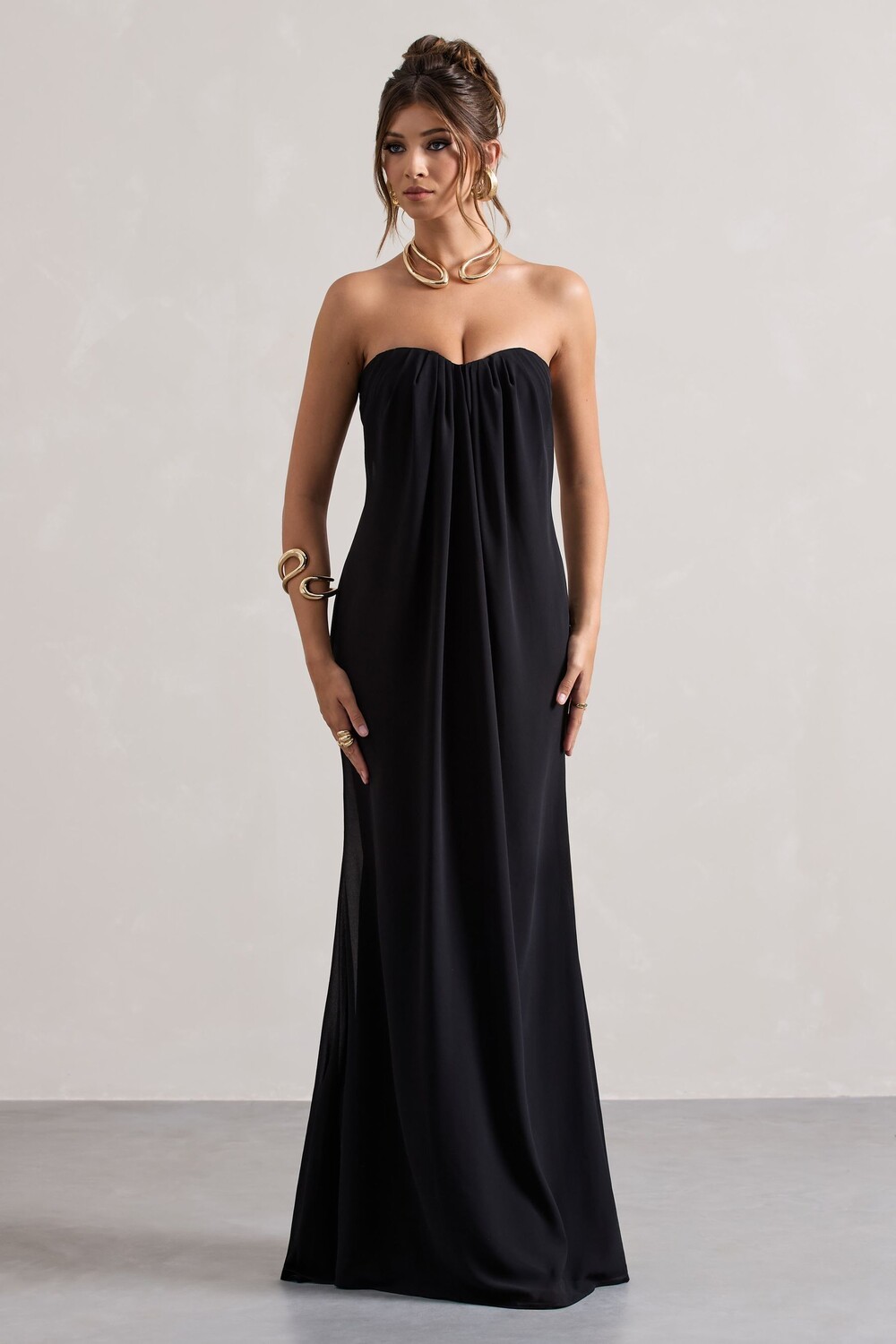 Платье макси из шифона в форме сердца Kaz Club L London, черный 
Платье макси из шифона в форме сердца Kaz Club L London, черный