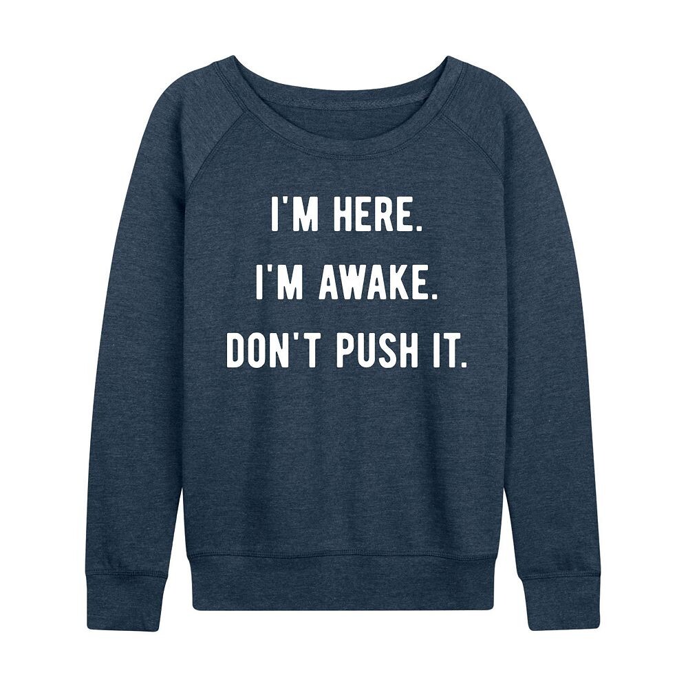 Женский легкий свитшот из френч-терри «I’m Here I’m Awake Don’t Push It» Licensed Character, цвет Heather Indigo
Женский легкий свитшот из френч-терри «I’m Here I’m Awake Don’t Push It» Licensed Character, цвет Heather Indigo