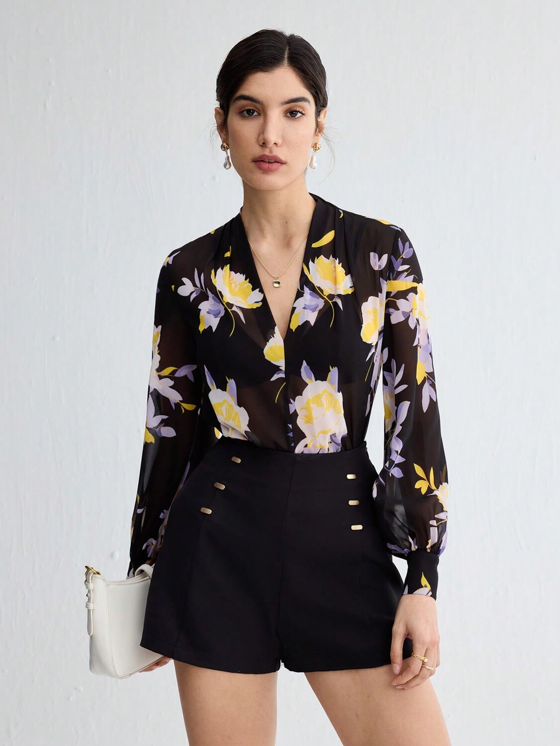 SHEIN BIZwear женская блузка, цветочный узор, V-образный вырез, длинный рукав, многоцветный
SHEIN BIZwear женская блузка, цветочный узор, V-образный вырез, длинный рукав, многоцветный