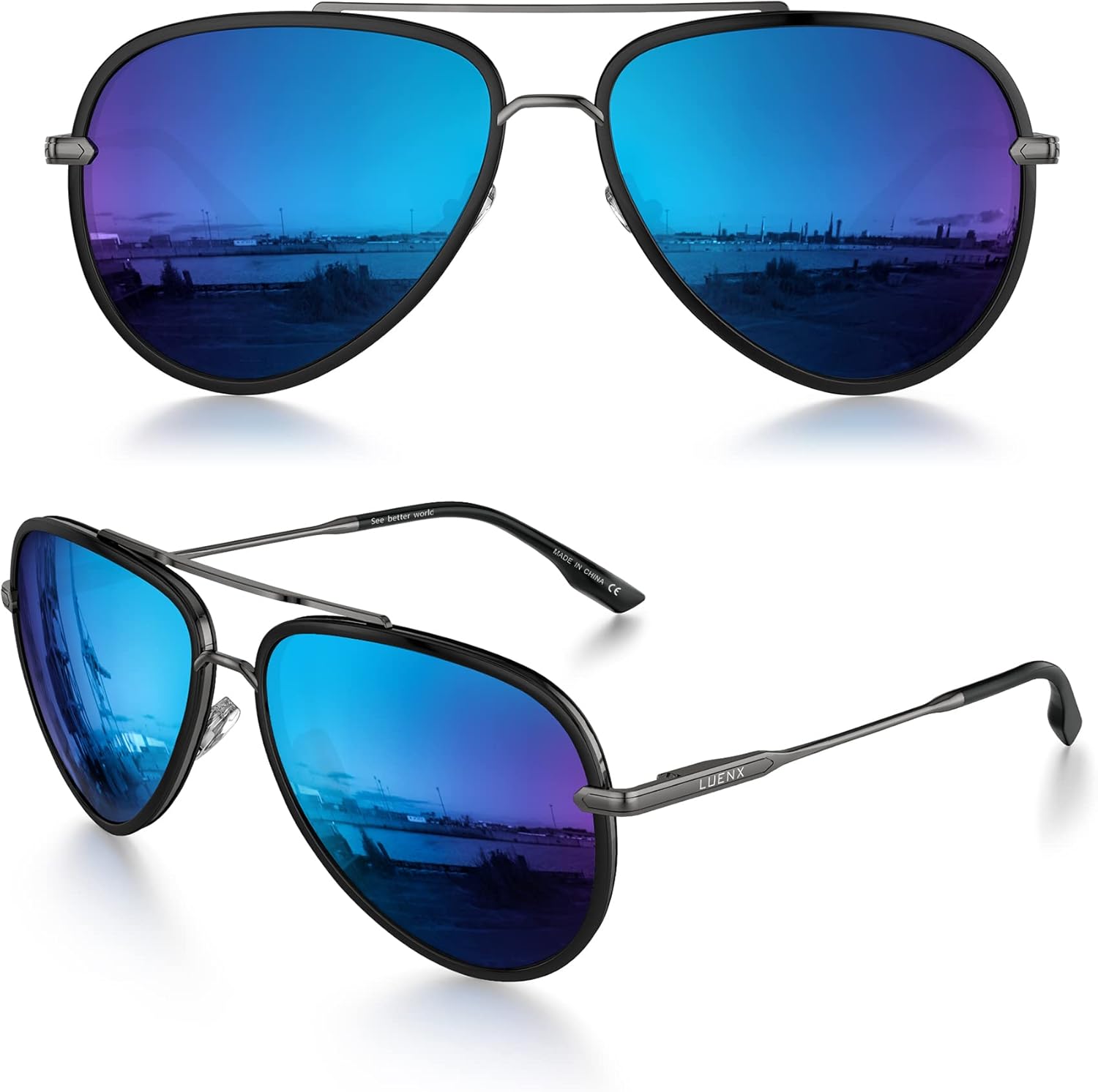 Солнцезащитные очки-авиаторы LUENX для мужчин и женщин - увеличенные линзы, защита от УФ-излучения UV 400, с аксессуарами, диаметр линз 62 мм, Mirror Blue Lens/Gun Metal Frame/Non Polarized
Солнцезащитные очки-авиаторы LUENX для мужчин и женщин - увеличенные линзы, защита от УФ-излучения UV 400, с аксессуарами, диаметр линз 62 мм, Mirror Blue Lens/Gun Metal Frame/Non Polarized