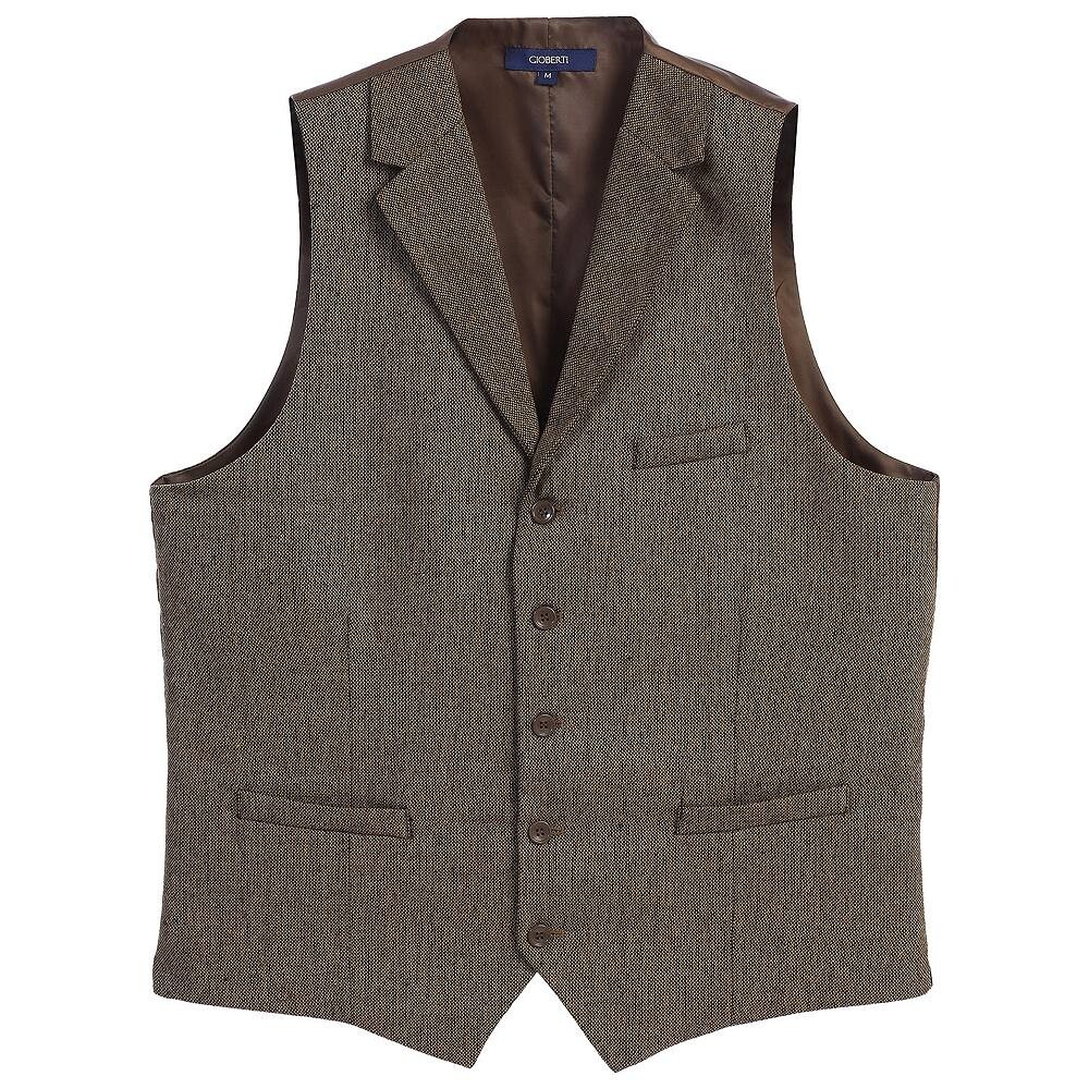 Мужской строгий твидовый жилет Gioberti с 5 пуговицами и воротником в елочку, цвет Brown Herringbone
Мужской строгий твидовый жилет Gioberti с 5 пуговицами и воротником в елочку, цвет Brown Herringbone