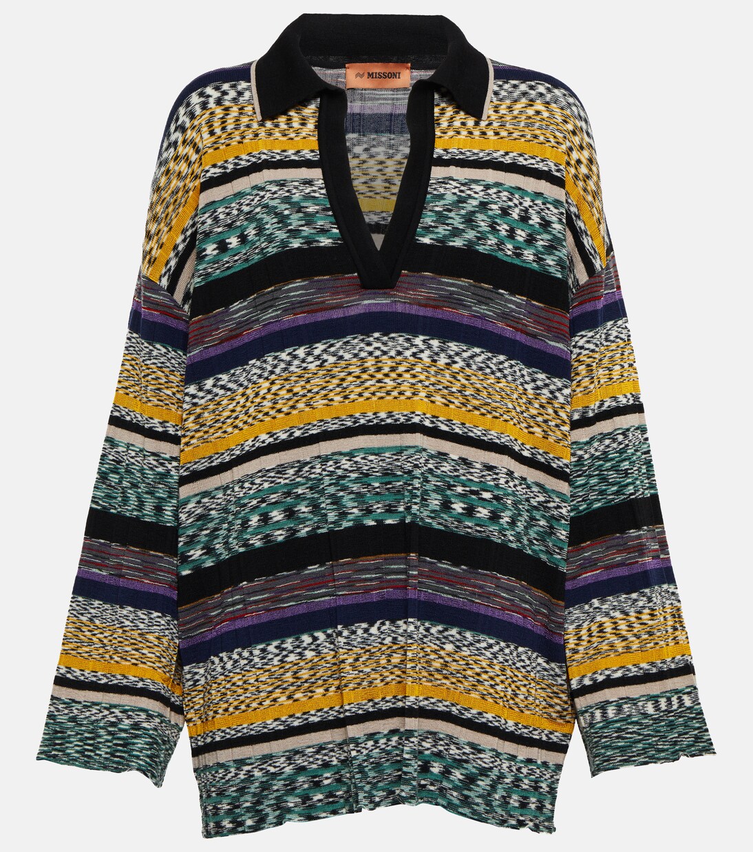 Рубашка-поло из меланжевой шерсти Missoni, Dark Multicolor 
Рубашка-поло из меланжевой шерсти Missoni, Dark Multicolor