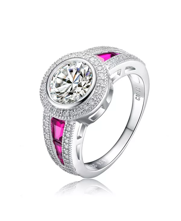 Кольцо из стерлингового серебра с покрытием из белого золота, с разноцветными камнями на ободке и круглыми кубическими цирконами Genevive, red
Кольцо из стерлингового серебра с покрытием из белого золота, с разноцветными камнями на ободке и круглыми кубическими цирконами Genevive, red