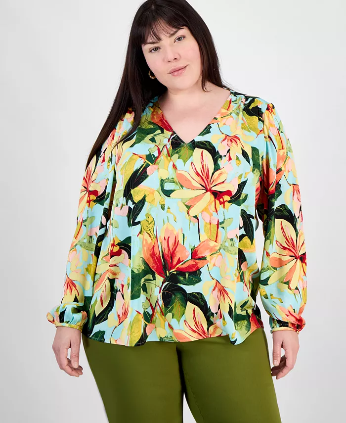 Плюс сайз топ с длинным рукавом и принтом JM Collection, зеленый
Плюс сайз топ с длинным рукавом и принтом JM Collection, зеленый