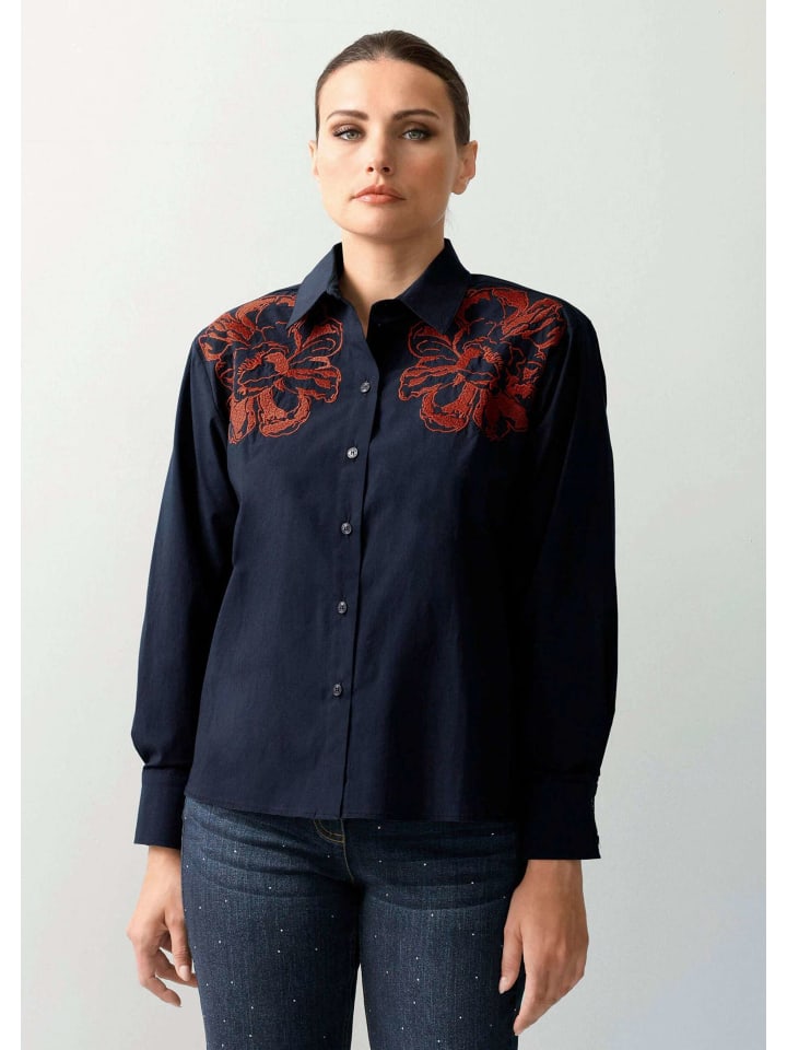 Alba Moda Рубашка-блузка с вышитыми деталями темно-синего цвета
Alba Moda Рубашка-блузка с вышитыми деталями темно-синего цвета