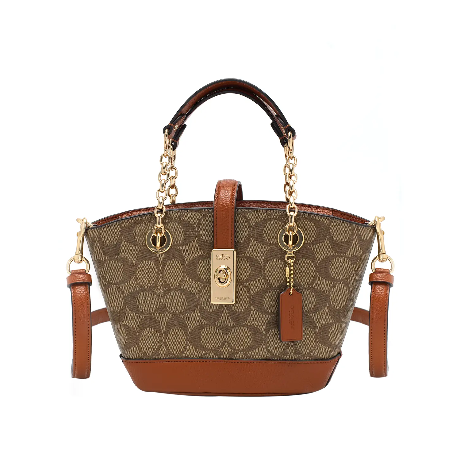 COACH Кожаная сумка через плечо с цепью коричневая женская малая 
COACH Кожаная сумка через плечо с цепью коричневая женская малая