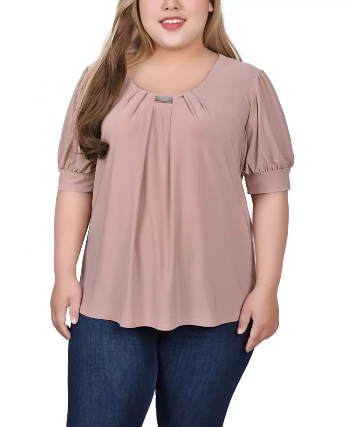 Плюс сайз топ с короткими рукавами-фонариками и металлической фурнитурой NY Collection, коричневый/бежевый
Плюс сайз топ с короткими рукавами-фонариками и металлической фурнитурой NY Collection, коричневый/бежевый