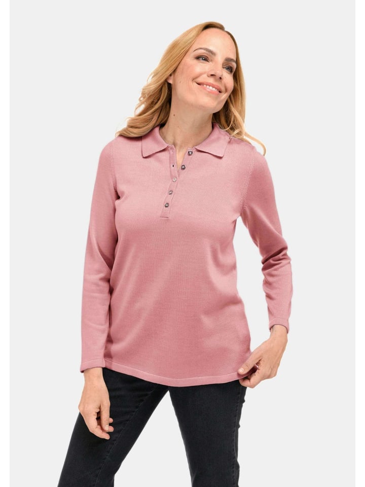 Короткий размер: свитер с воротником-поло из розового дерева GOLDNER
Короткий размер: свитер с воротником-поло из розового дерева GOLDNER