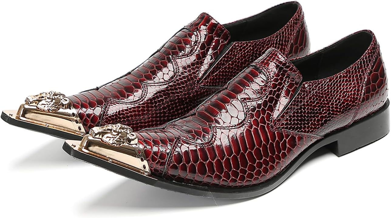 Мужские слипоны Santimon Penny Loafers - повседневные и нарядные туфли бордового цвета с узором под крокодила, из натуральной кожи, с металлическим заостренным носком и золотыми акцентами для вечеринки, дискотеки или бара
Мужские слипоны Santimon Penny Loafers - повседневные и нарядные туфли бордового цвета с узором под крокодила, из натуральной кожи, с металлическим заостренным носком и золотыми акцентами для вечеринки, дискотеки или бара