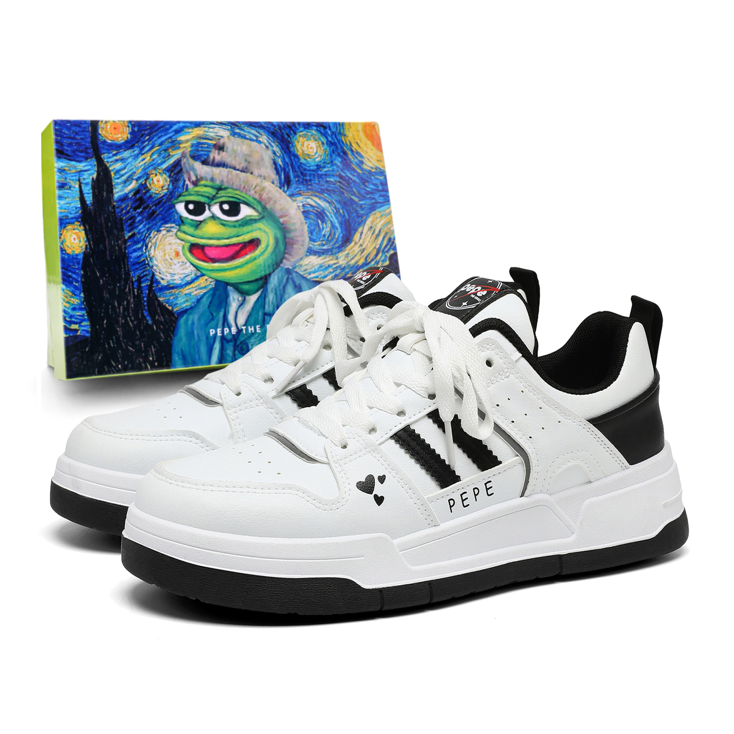 Pepe The Frog Низкие скейтерские кроссовки унисекс черно-белые, цвет Black & White
Pepe The Frog Низкие скейтерские кроссовки унисекс черно-белые, цвет Black & White