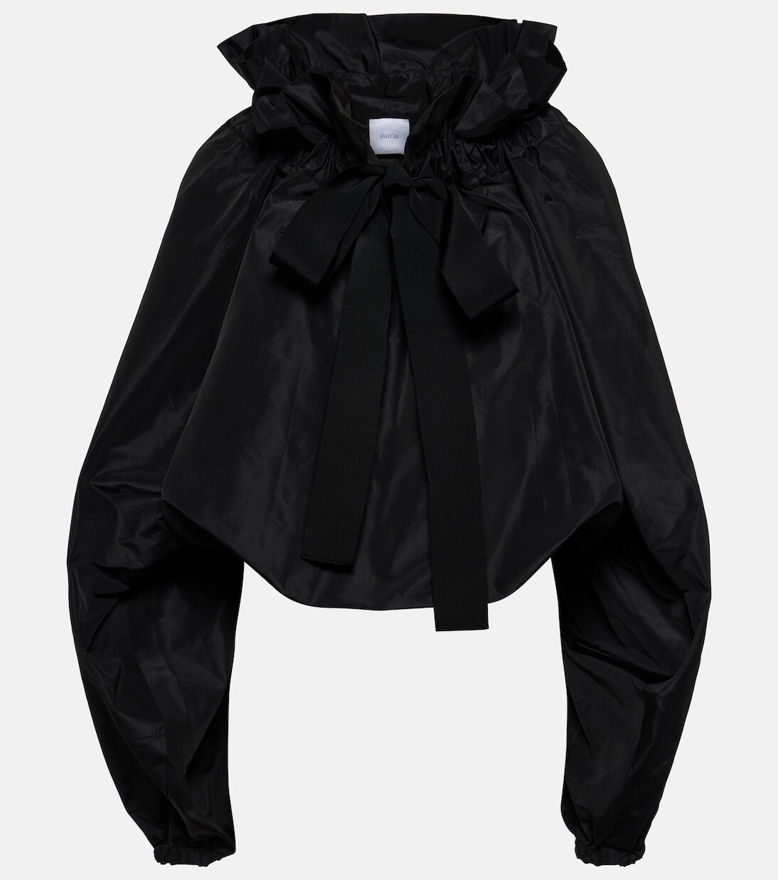 Укороченный топ из фая с открытыми плечами и оборками Patou, черный
Укороченный топ из фая с открытыми плечами и оборками Patou, черный