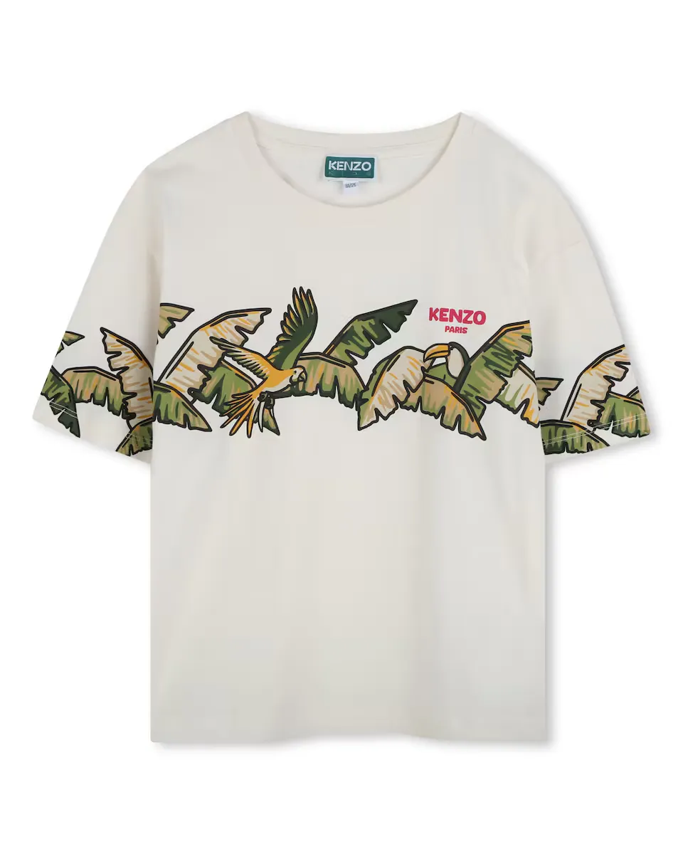 Футболка для девочки из белого хлопка Kenzo Kids, белый 
Футболка для девочки из белого хлопка Kenzo Kids, белый