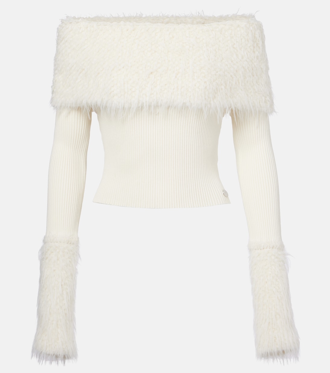 Топ с ребристым трикотажем и отделкой из искусственного меха Jean Paul Gaultier, экрю
Топ с ребристым трикотажем и отделкой из искусственного меха Jean Paul Gaultier, экрю