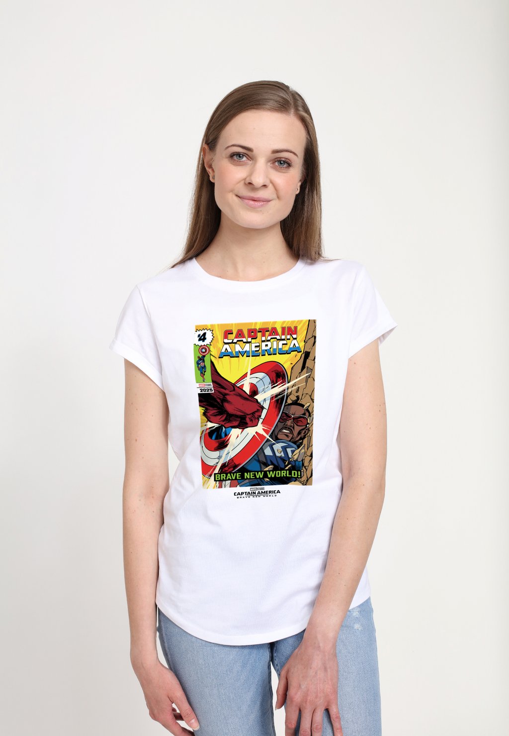 Футболка с принтом CAPTAIN AMERICA BRAVE NEW WORLD SHIELD Henry Tiger, белый 
Футболка с принтом CAPTAIN AMERICA BRAVE NEW WORLD SHIELD Henry Tiger, белый