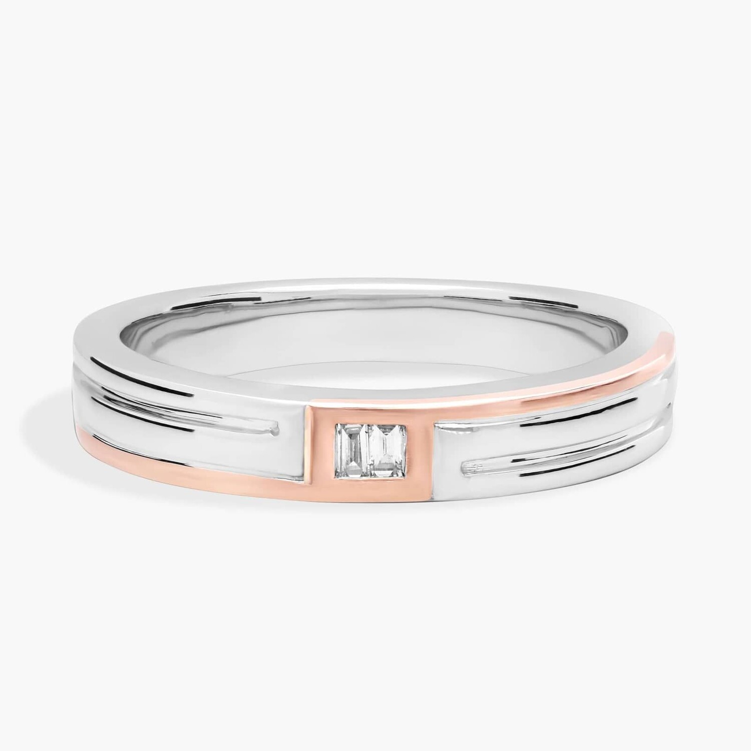Мужское обручальное кольцо с двойным бриллиантом огранки «багет» из 14-каратного белого и розового золота Blue Nile
Мужское обручальное кольцо с двойным бриллиантом огранки «багет» из 14-каратного белого и розового золота Blue Nile