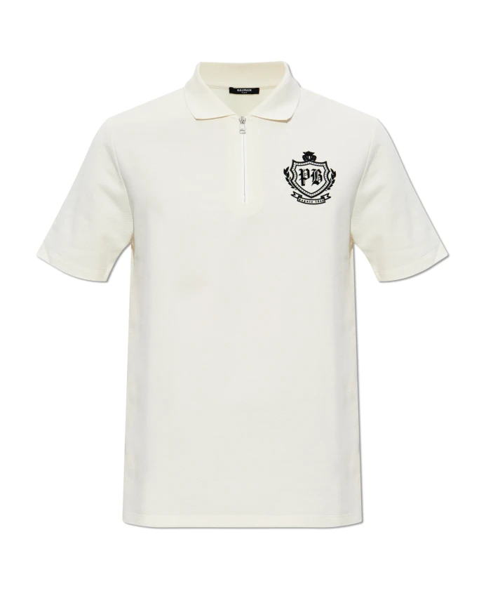 Рубашка-Поло с логотипом и бархатной отделкой. Balmain, бежевый
Рубашка-Поло с логотипом и бархатной отделкой. Balmain, бежевый