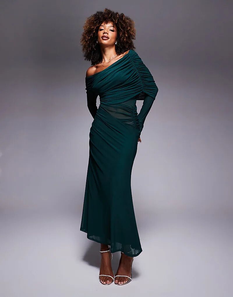 Длинное свободное платье-макси с длинными рукавами и сетчатым миксом в бутылочно-зеленом цвете ASOS DESIGN 
Длинное свободное платье-макси с длинными рукавами и сетчатым миксом в бутылочно-зеленом цвете ASOS DESIGN