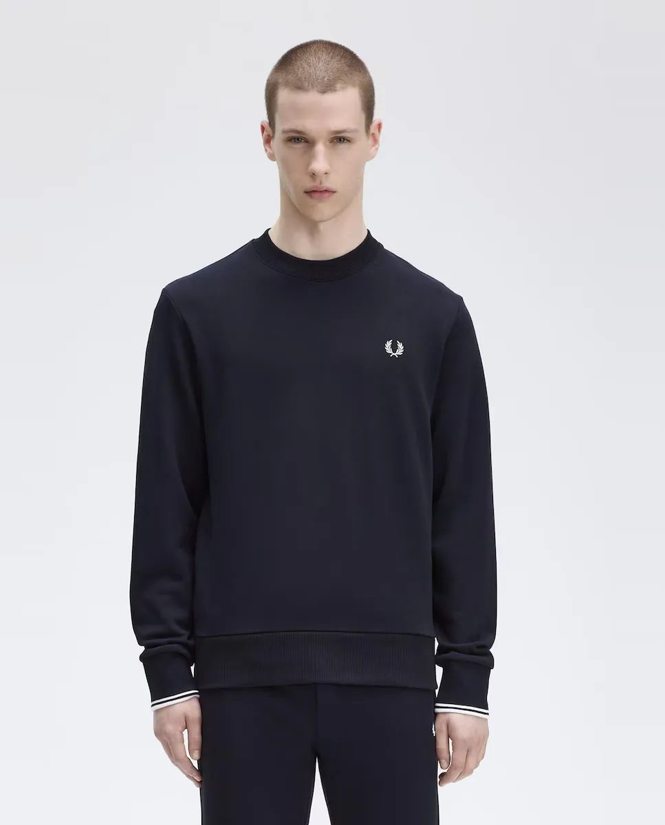 Мужской свитшот с круглым вырезом и отделкой в две полоски Fred Perry, тёмно-синий
Мужской свитшот с круглым вырезом и отделкой в две полоски Fred Perry, тёмно-синий