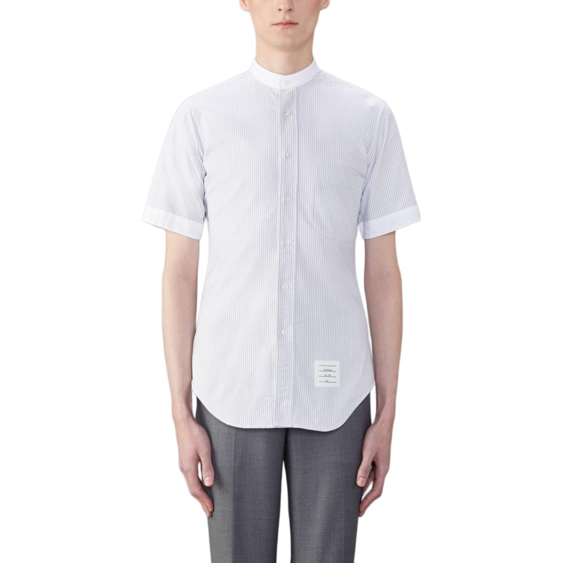 Футболка с аппликацией логотипа в полоску из хлопка THOM BROWNE, средне-серый 
Футболка с аппликацией логотипа в полоску из хлопка THOM BROWNE, средне-серый