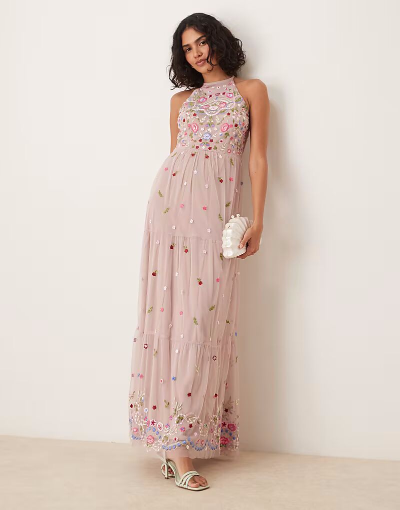 Платье макси Maya с вышитым галстуком и халтер-воротником матово-розового цвета
Платье макси Maya с вышитым галстуком и халтер-воротником матово-розового цвета