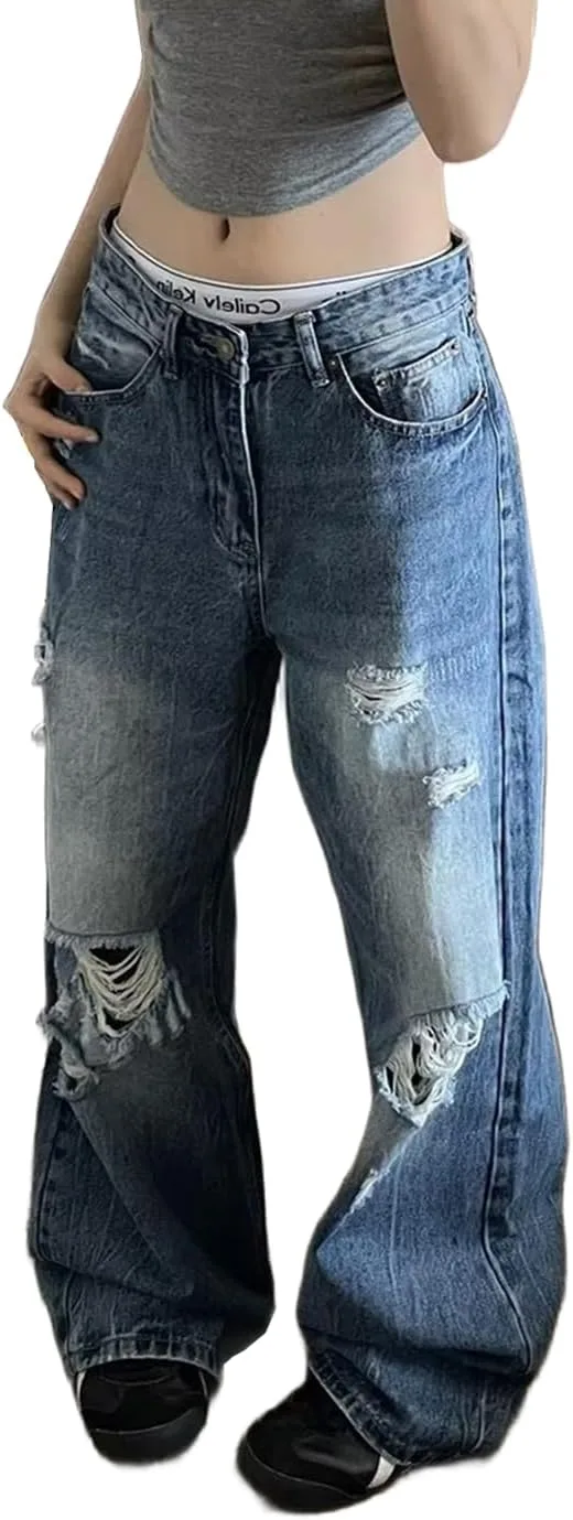 Женские джинсы HBER с потертостями, широкие, с высокой талией, прямые, мешковатые, рваные, в стиле Y2K, boyfriend, разрушенные
Женские джинсы HBER с потертостями, широкие, с высокой талией, прямые, мешковатые, рваные, в стиле Y2K, boyfriend, разрушенные