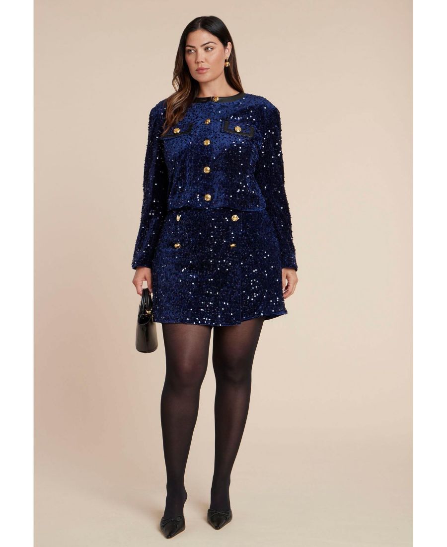 Женская бархатная юбка-шорты с пайетками ELOQUII, Rich navy
Женская бархатная юбка-шорты с пайетками ELOQUII, Rich navy