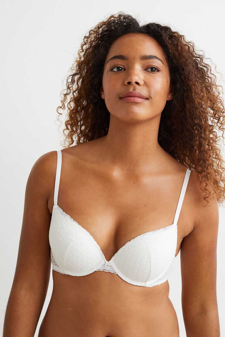 Кружевной бюстгальтер суперпуш-ап H&M, белый
Кружевной бюстгальтер суперпуш-ап H&M, белый