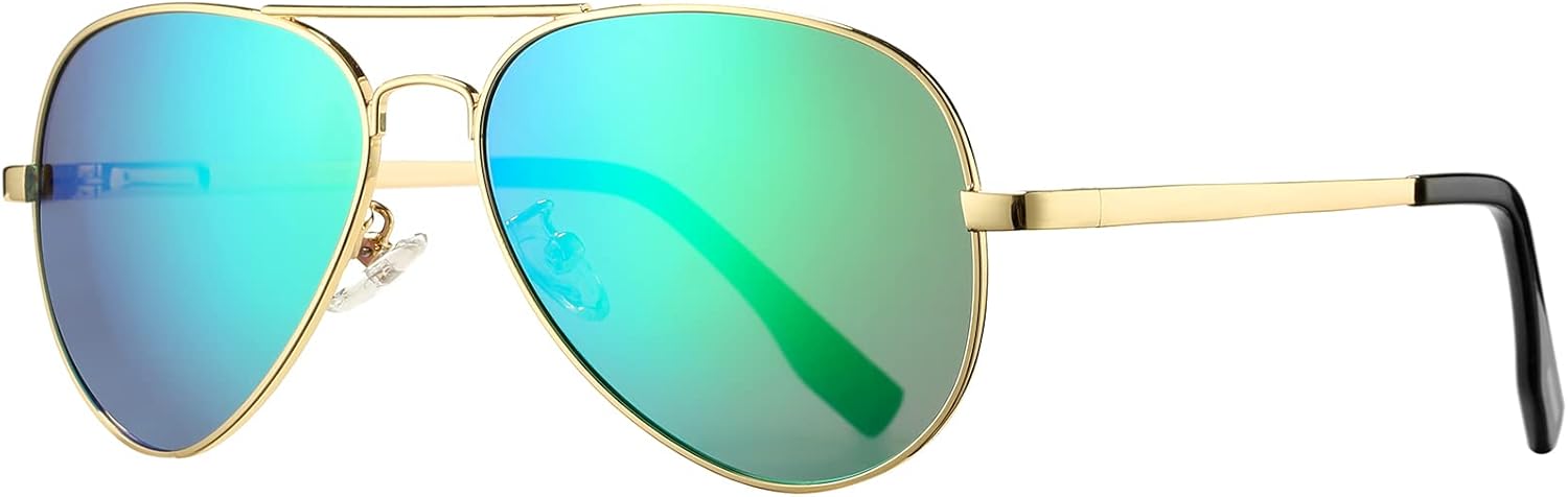 Поляризованные солнцезащитные очки-авиаторы для мужчин и женщин, металлическая оправа, 100% защита от УФ-излучения UV400, диаметр линз 58 мм PORADAY, A91111 Gold Frame/Green Mirrored Lens
Поляризованные солнцезащитные очки-авиаторы для мужчин и женщин, металлическая оправа, 100% защита от УФ-излучения UV400, диаметр линз 58 мм PORADAY, A91111 Gold Frame/Green Mirrored Lens