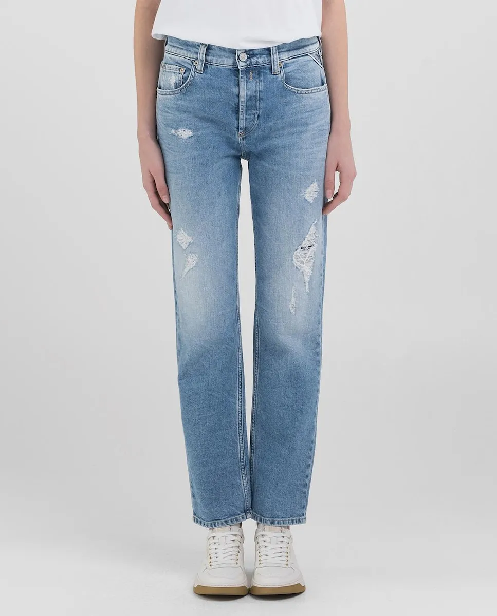 Женские прямые джинсы длиной до щиколотки с эффектом потертости Replay, голубой
Женские прямые джинсы длиной до щиколотки с эффектом потертости Replay, голубой