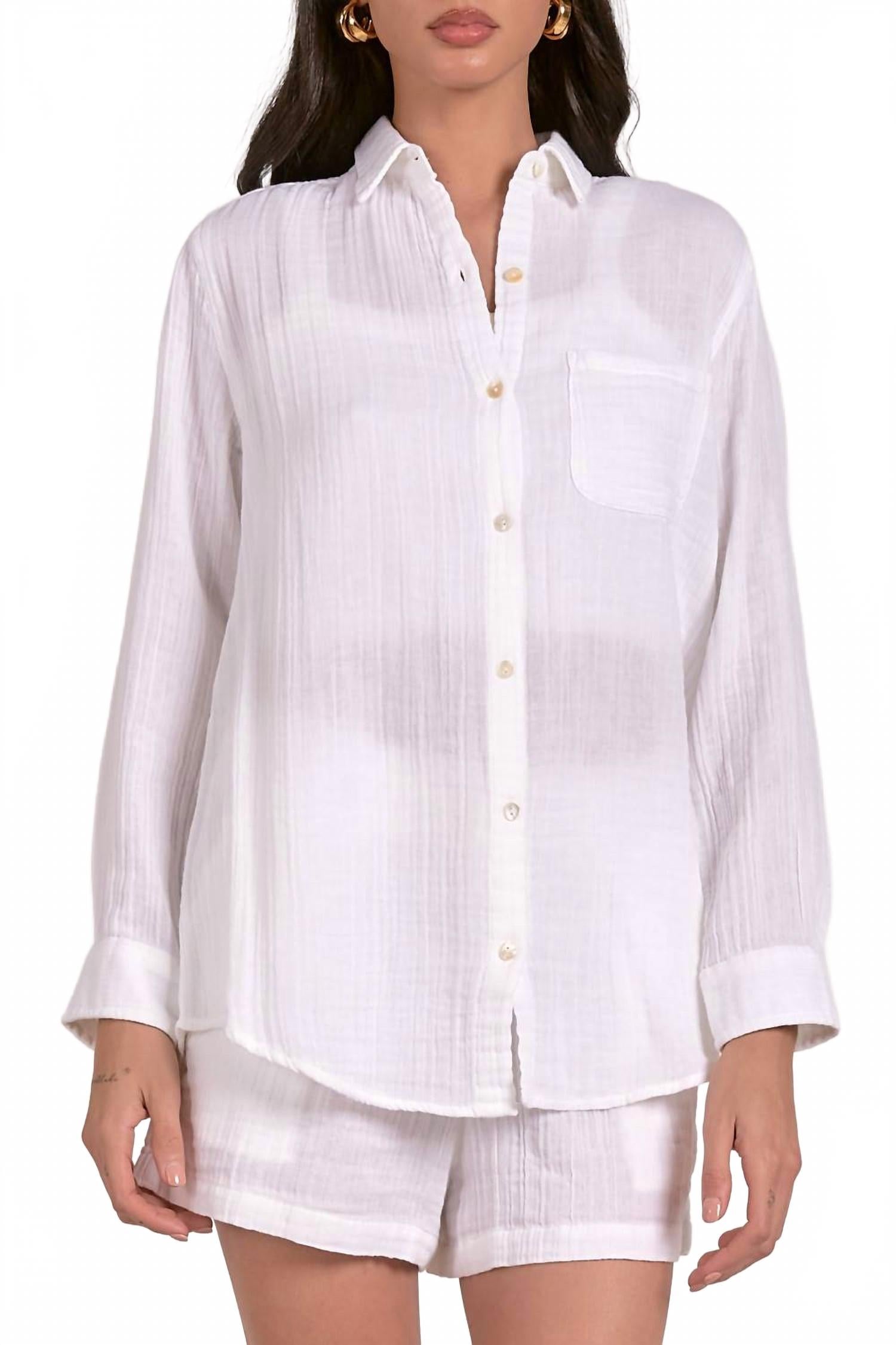 Белая блузка с длинными рукавами на пуговицах ELAN
Белая блузка с длинными рукавами на пуговицах ELAN