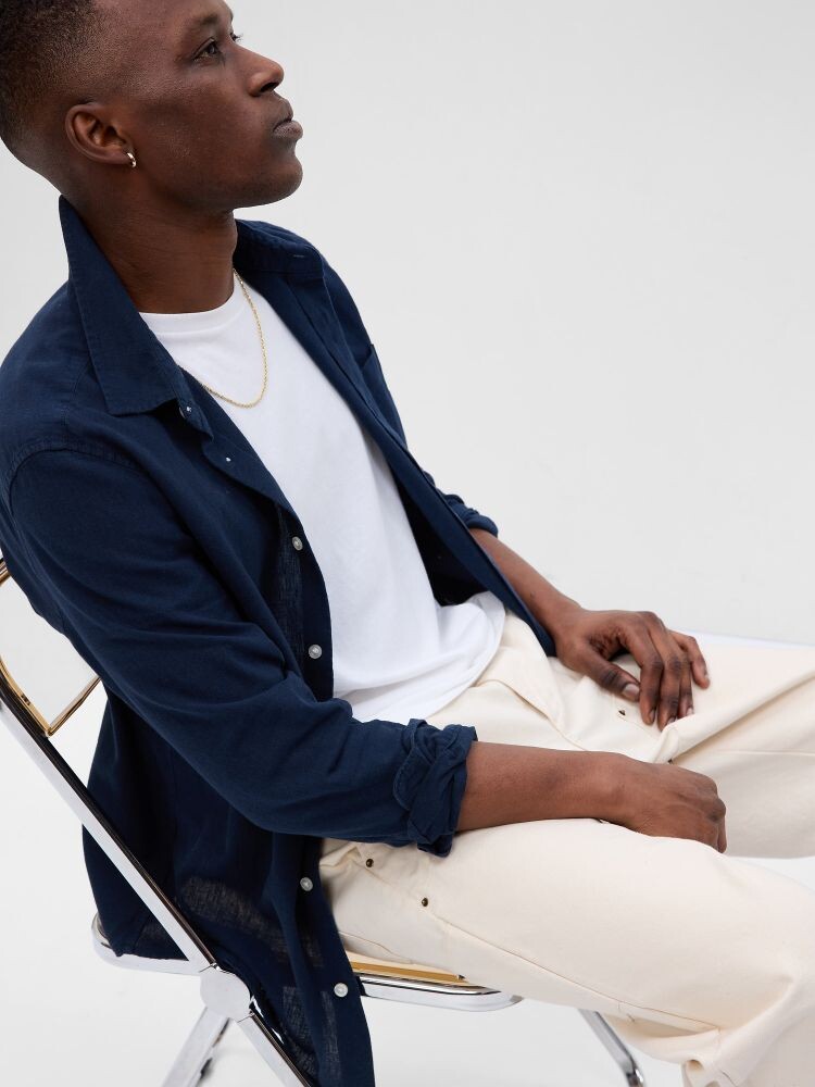 Льняная рубашка с длинными рукавами Gap, синий 
Льняная рубашка с длинными рукавами Gap, синий