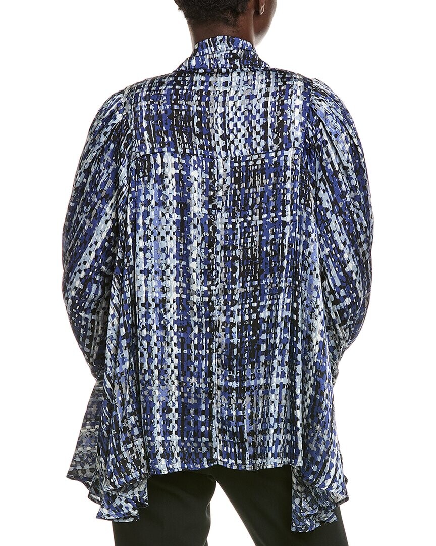 Атласная блузка свободного кроя Gracia с геометрическим принтом и завязками на воротнике, синий