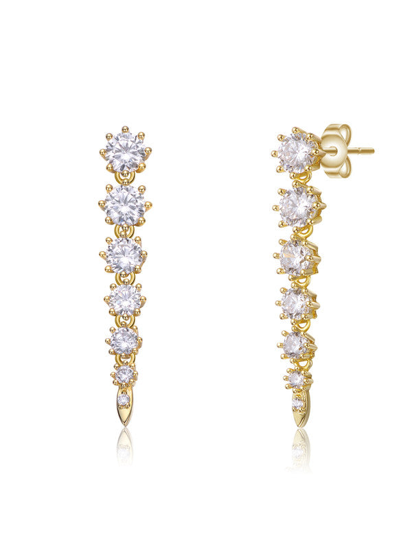 Серьги-сосульки из стерлингового серебра с прозрачным кубическим цирконием и линейной бахромой Genevive, золотой
Серьги-сосульки из стерлингового серебра с прозрачным кубическим цирконием и линейной бахромой Genevive, золотой