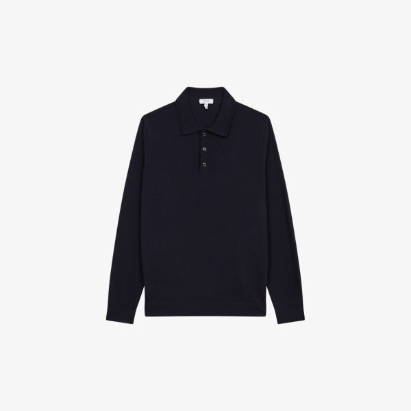 Джемпер узкого кроя из мериносовой шерсти с воротником-поло trafford Reiss, синий 
Джемпер узкого кроя из мериносовой шерсти с воротником-поло trafford Reiss, синий