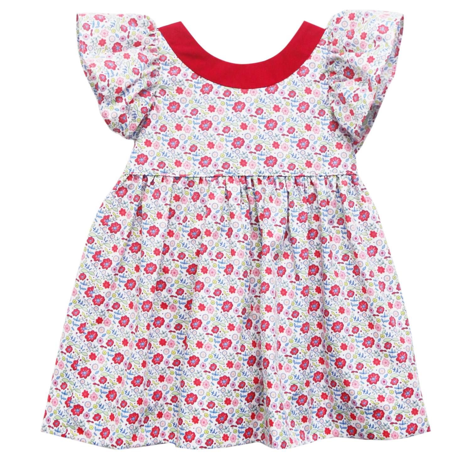 Зимнее платье для девочки с цветочным принтом и бантом в красно-разноцветной гамме Zuccini Kids