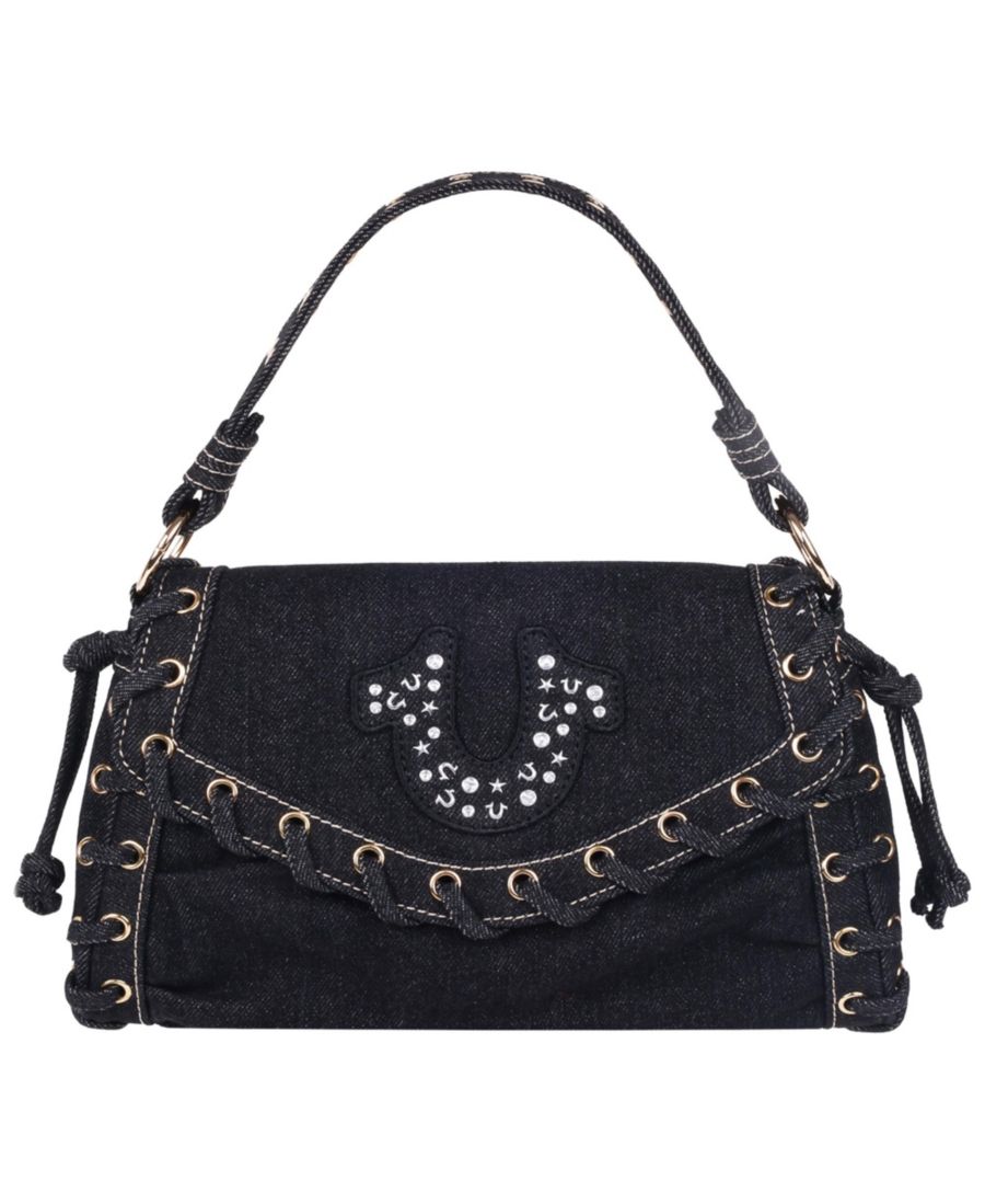Джинсовая сумка с клапаном и люверсами в виде подковы, украшенная заклепками True Religion, Black
Джинсовая сумка с клапаном и люверсами в виде подковы, украшенная заклепками True Religion, Black