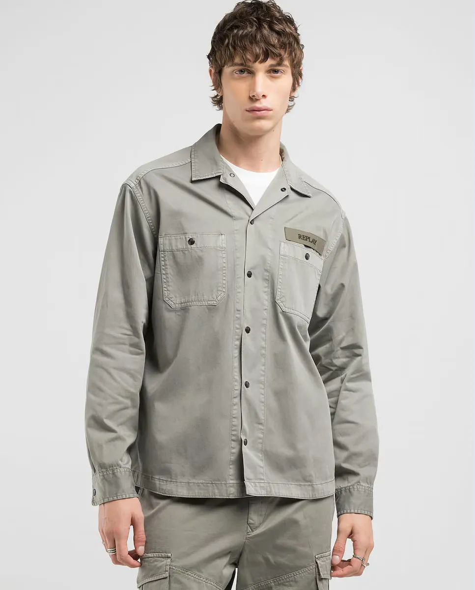 Мужская рубашка из хлопка с длинными рукавами Replay, серый 
Мужская рубашка из хлопка с длинными рукавами Replay, серый